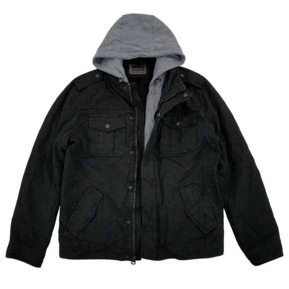 Levis Jacket Mens XXL Black Sherpa Lined Hooded Trucker Denim Field Coat - Picture 1 of 13